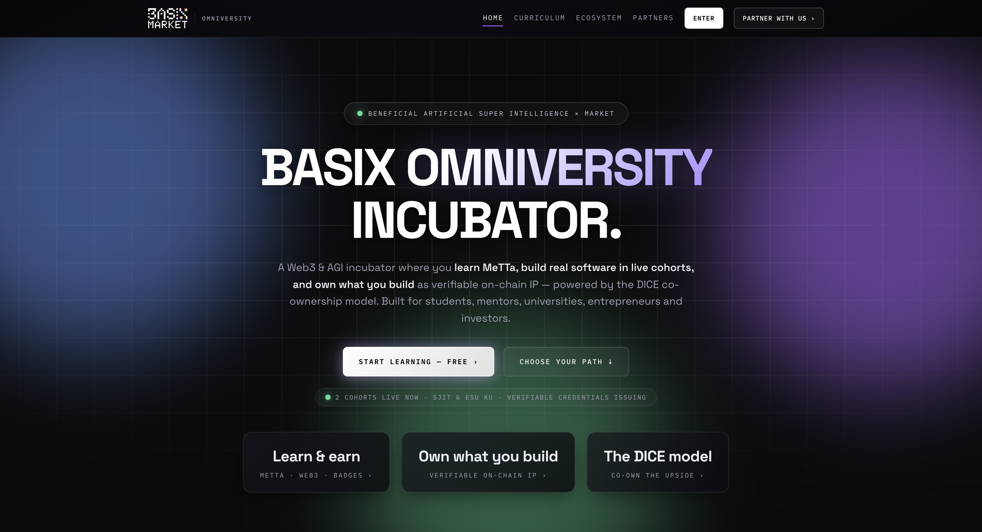 The BASIX Market homepage — a developer-owned marketplace for AI datasets